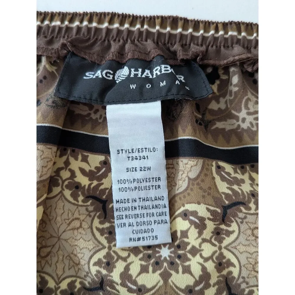 Sag Harbor Floral Midi Wrap Skirt Women 20 Pull On Elastic Waist Earthy Natural